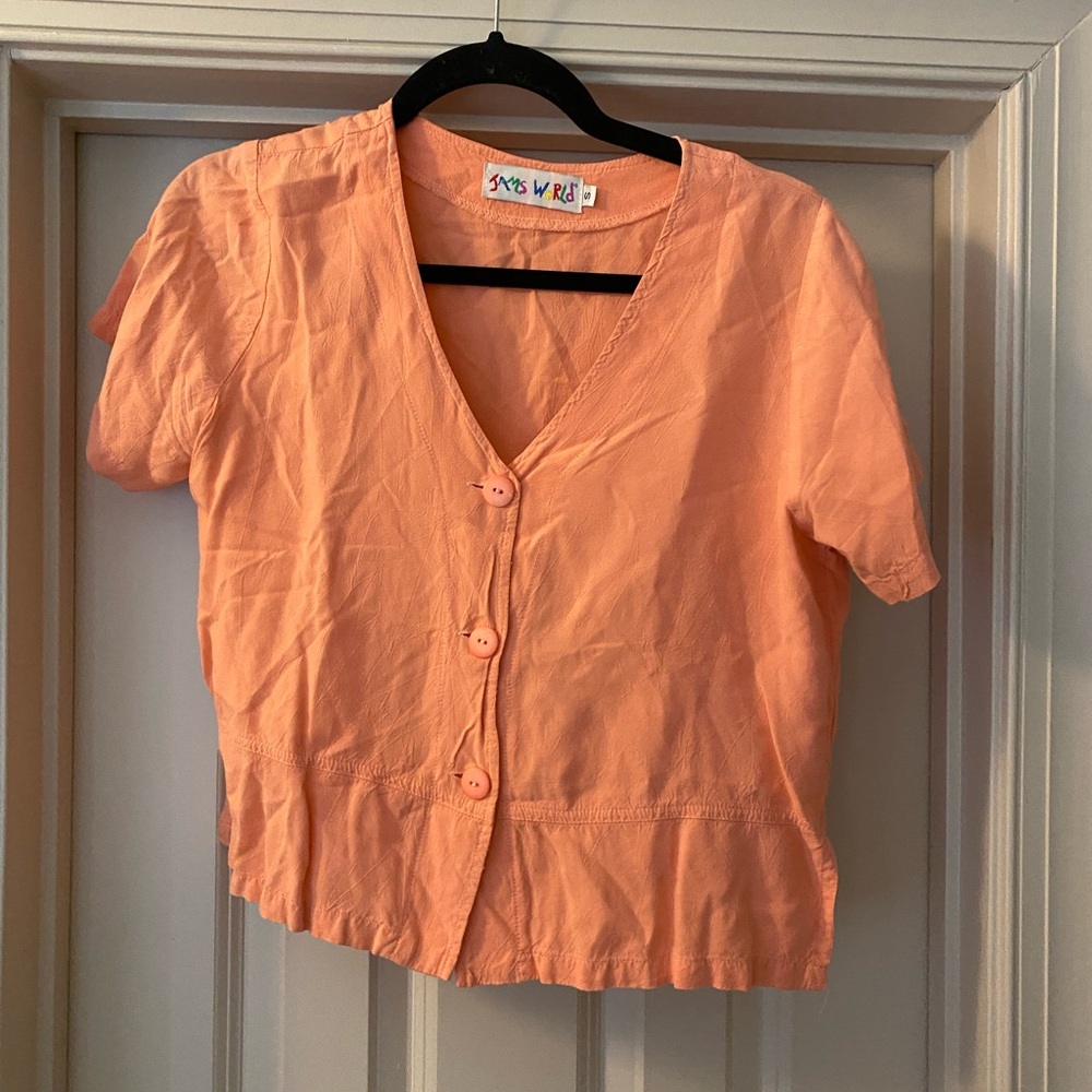 Jams World USA Made Button-Up Coral Crop Top size Small 90s Y2K